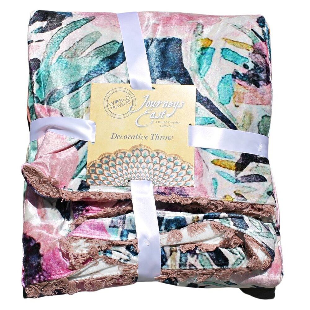 World Traveler Designer Luxury Throw Blanket 50 in X 60 in Maximalist Boho Style